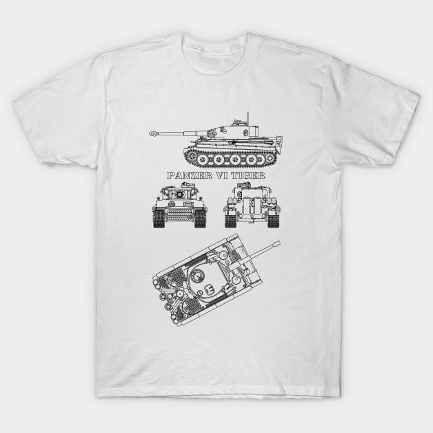 Panzer VI Tiger Tank German WW2 Heavy Tanks Blueprint Gift T-Shirt by Battlefields